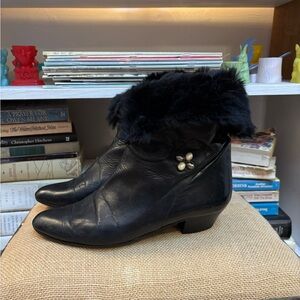 Roland Cartier Black Heeled Boots with Fur Trim